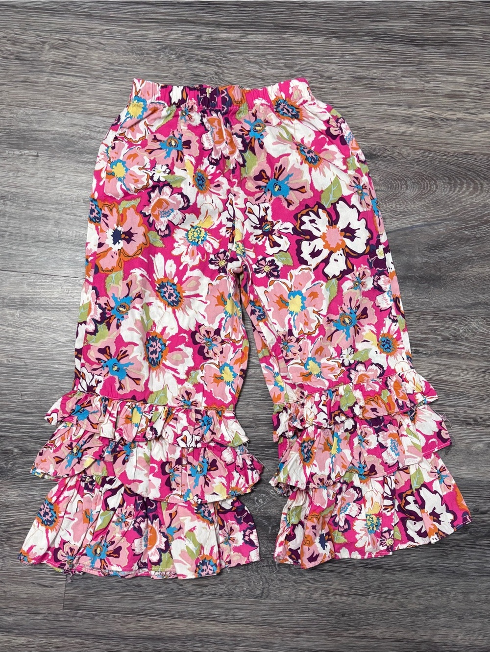 Whimsical Girls Floral Triple Ruffle Bell Bottom Pants 3T Boutique Style